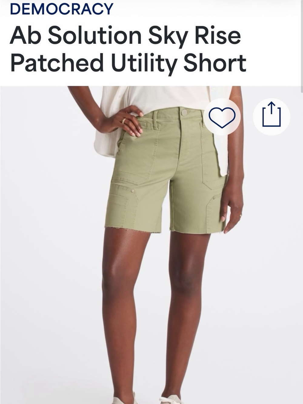 Democracy Olive Green Utility Cargo Shorts with Raw Hem